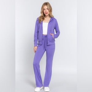 ACTIVE BASIC French Terry Zip Up Hoodie and Drawstring Pants Set